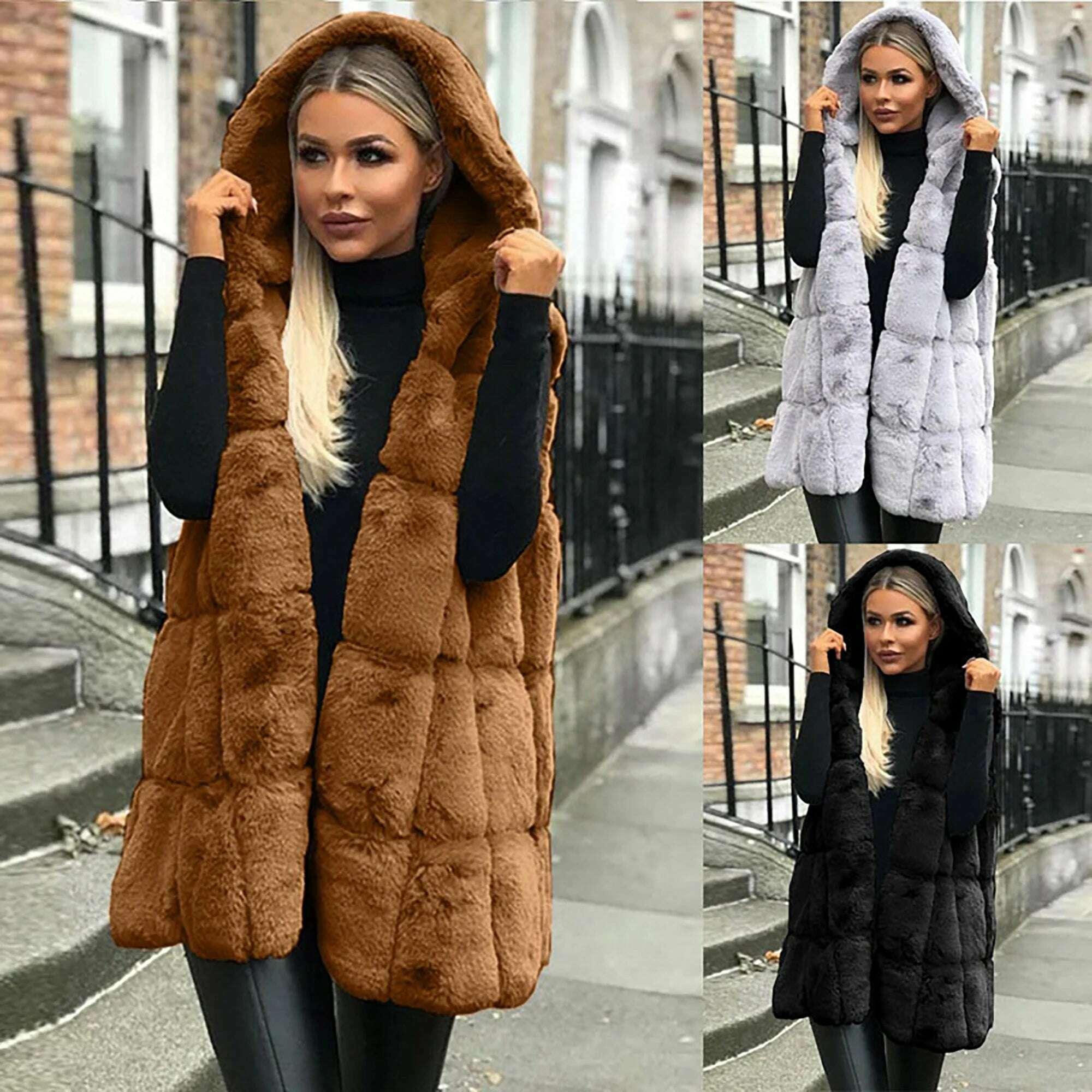 KIMLUD, Women Plush Faux Fur Solid Color Casual Sleeveless Warm Vest Jacket Autumn Winter Waistcoat Cashmere Cardigan Fleece Coat, KIMLUD Womens Clothes