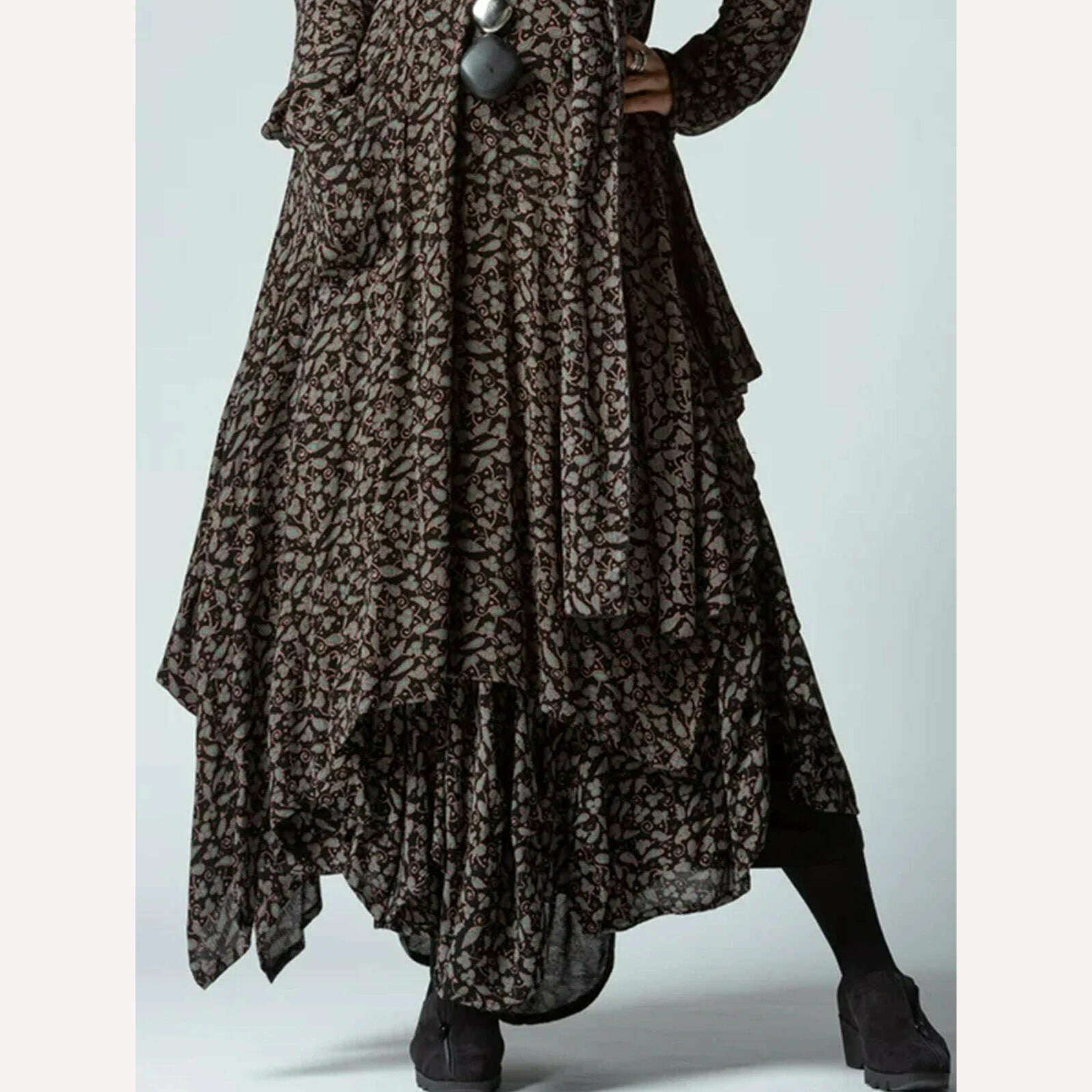 KIMLUD, Women Print Long Sleeve Dresses Bohemia Cowl Neck Irregular Hem Pockets Maxi Dress Loose Long Dress Female Autumn Vestidos, KIMLUD Womens Clothes