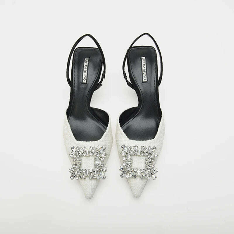 KIMLUD, Women Pumps Luxury Crystal Slingback High Heels Ladies Summer Sandals 7.5cm Heeled for Party Wedding Shoes, White / 35, KIMLUD APPAREL - Womens Clothes