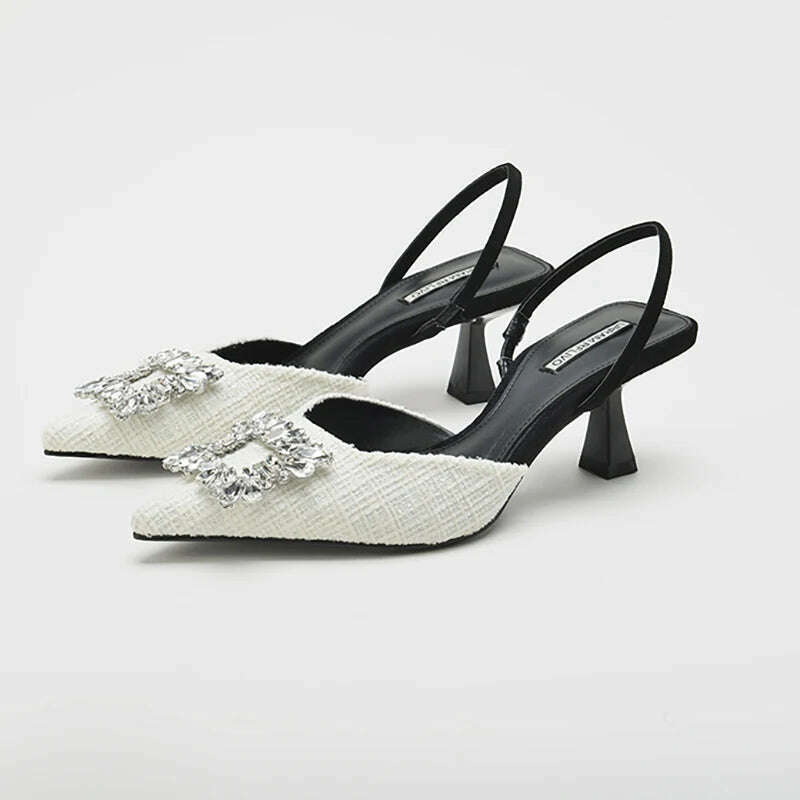 KIMLUD, Women Pumps Luxury Crystal Slingback High Heels Ladies Summer Sandals 7.5cm Heeled for Party Wedding Shoes, KIMLUD Womens Clothes