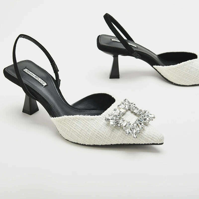 KIMLUD, Women Pumps Luxury Crystal Slingback High Heels Ladies Summer Sandals 7.5cm Heeled for Party Wedding Shoes, KIMLUD Womens Clothes