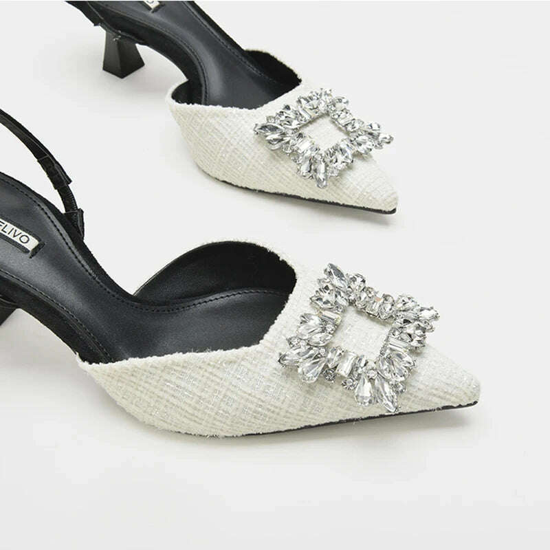 KIMLUD, Women Pumps Luxury Crystal Slingback High Heels Ladies Summer Sandals 7.5cm Heeled for Party Wedding Shoes, KIMLUD Womens Clothes