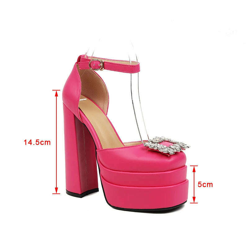 KIMLUD, Women Sandals 2022 New Female Square Toe Rhinestone Thick Bottom Shoes Buckle Fashion Platform Block High Heels Ladies Footwear, KIMLUD Womens Clothes