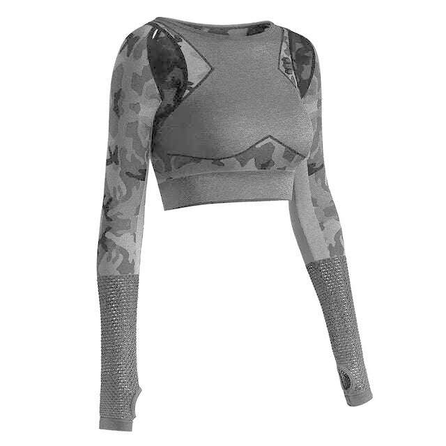KIMLUD, Women Seamless Yoga Sets Camouflage Sports Sets Long Sleeve Crop Top Shirts High Waist Yoga Pants Fitness Gym Clothing Yoga Suit, black top / S, KIMLUD Womens Clothes
