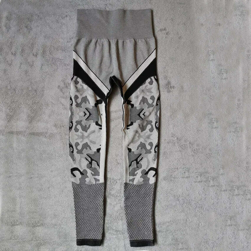 KIMLUD, Women Seamless Yoga Sets Camouflage Sports Sets Long Sleeve Crop Top Shirts High Waist Yoga Pants Fitness Gym Clothing Yoga Suit, grey pant / S, KIMLUD Womens Clothes