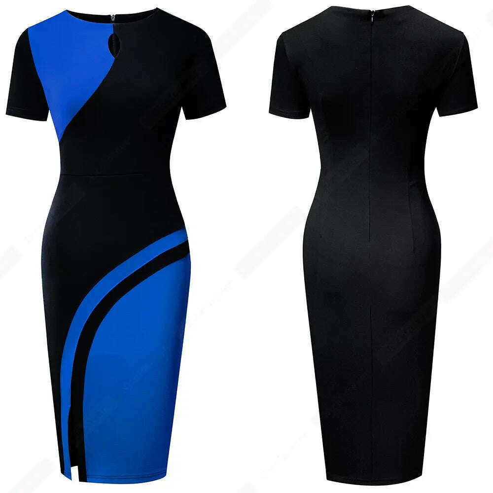 Women Sexy Contrast Color Elegant Bodycon Charming Patchwork Office Lady Dress HB571 - KIMLUD