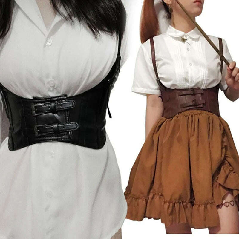 Women Sexy Leather Elastic Wide Band Waist Belt Waspie Corset Cinch Underbust - KIMLUD