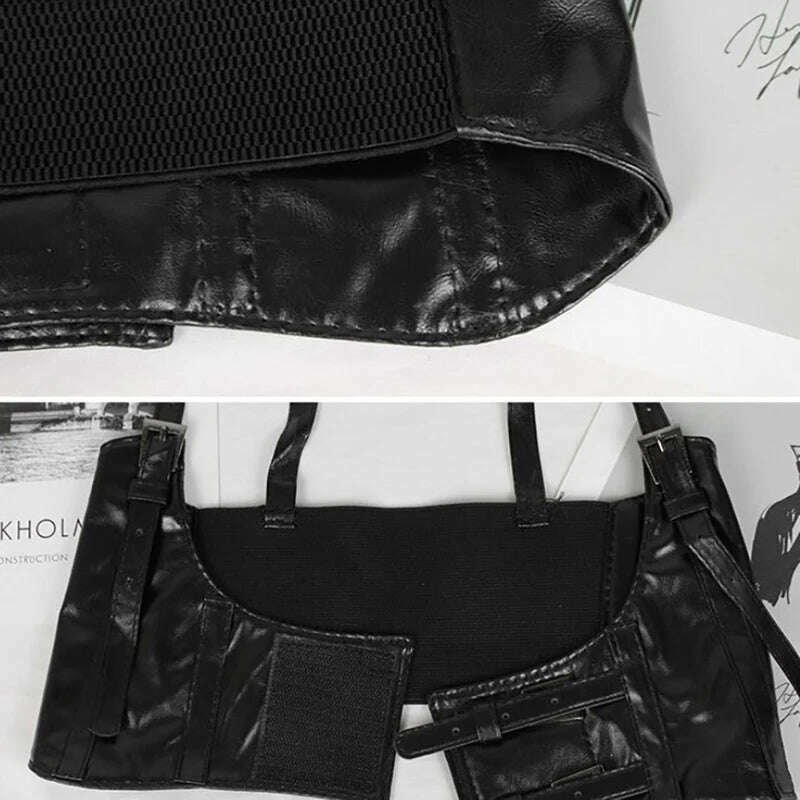 Women Sexy Leather Elastic Wide Band Waist Belt Waspie Corset Cinch Underbust - KIMLUD