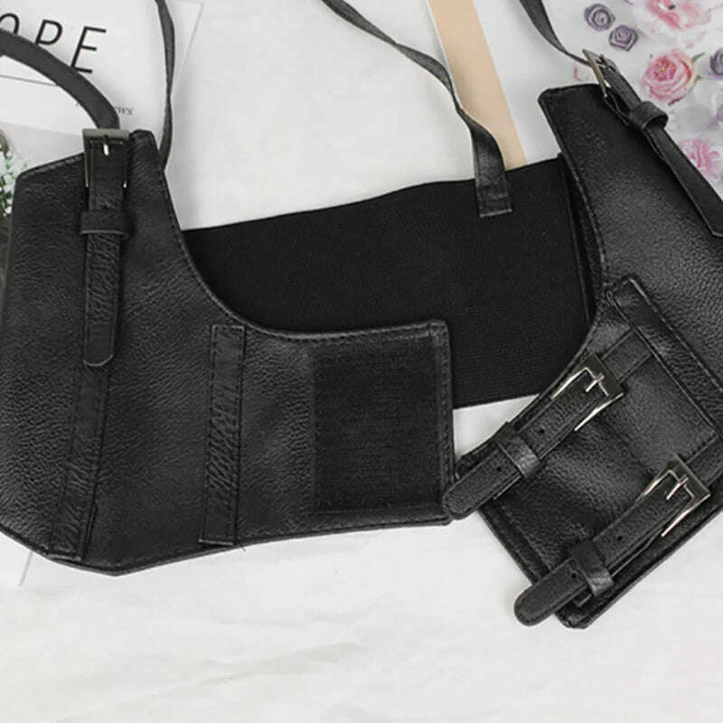 Women Sexy Leather Elastic Wide Band Waist Belt Waspie Corset Cinch Underbust - KIMLUD