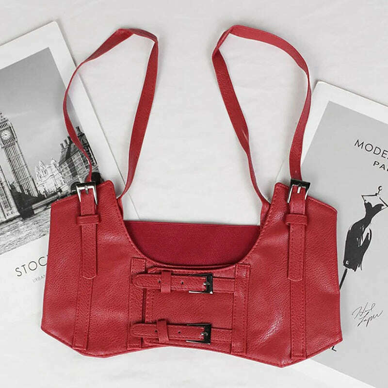 Women Sexy Leather Elastic Wide Band Waist Belt Waspie Corset Cinch Underbust - KIMLUD