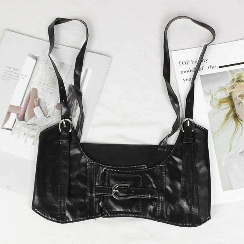 Women Sexy Leather Elastic Wide Band Waist Belt Waspie Corset Cinch Underbust - KIMLUD