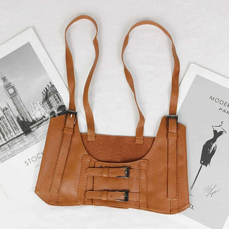 Women Sexy Leather Elastic Wide Band Waist Belt Waspie Corset Cinch Underbust - KIMLUD