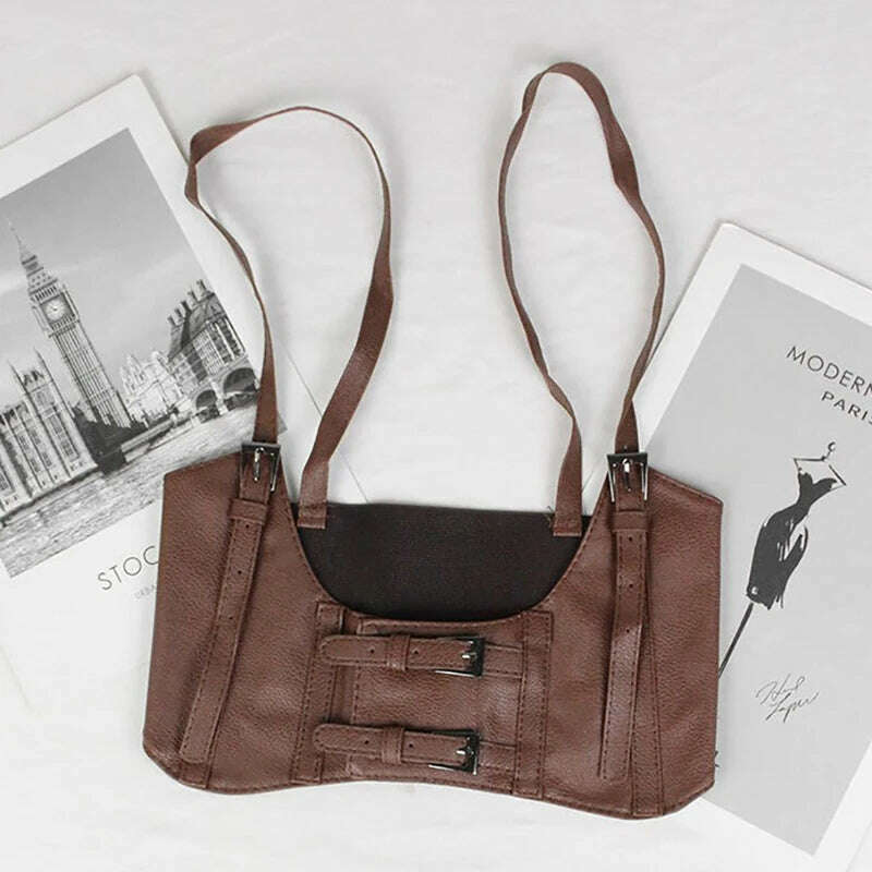 Women Sexy Leather Elastic Wide Band Waist Belt Waspie Corset Cinch Underbust - KIMLUD