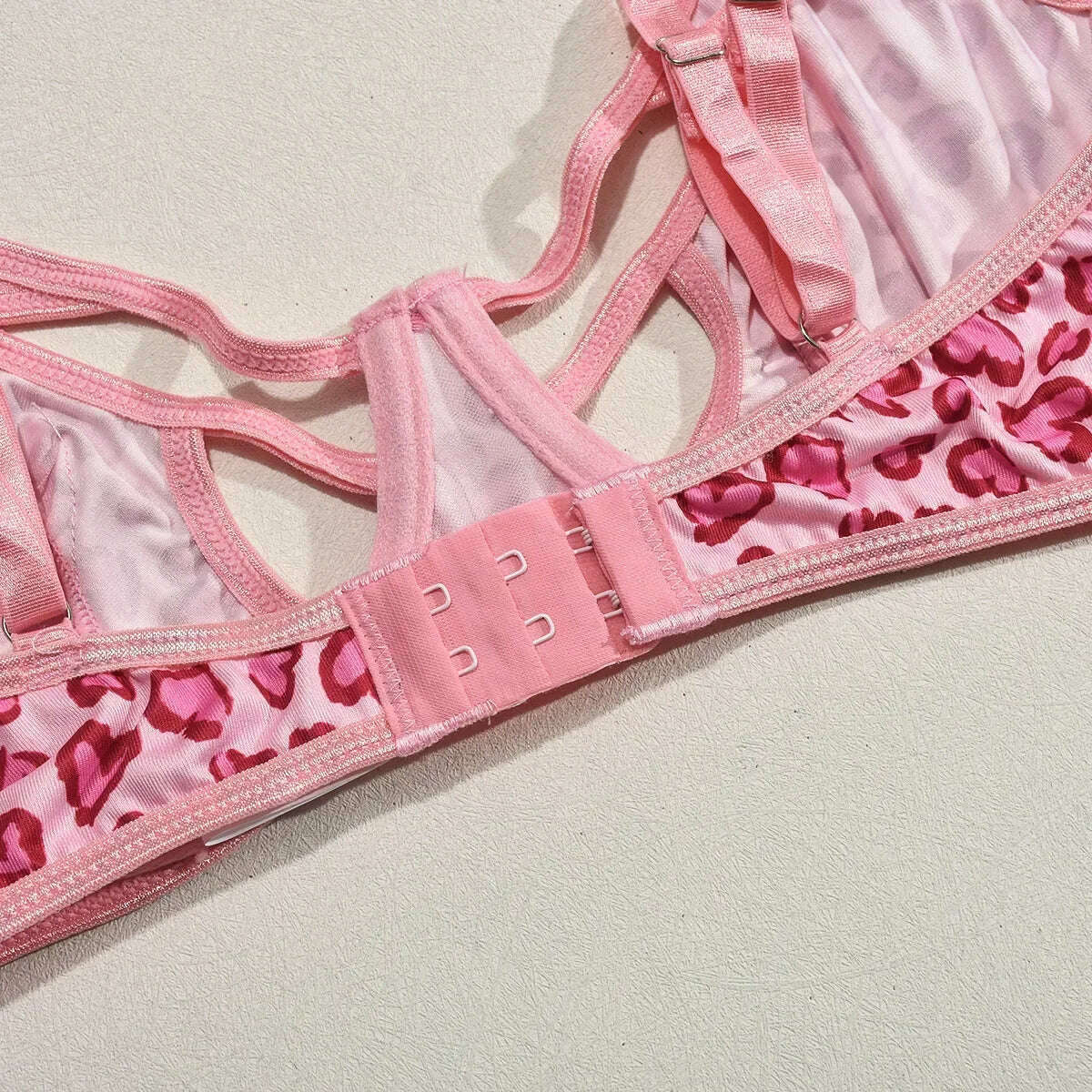 Women Sexy Leopard Exotic Lingerie Set Hollow Out Bra Set elegant Thin Thong Underwear Set Ladies Costumes high quality - KIMLUD