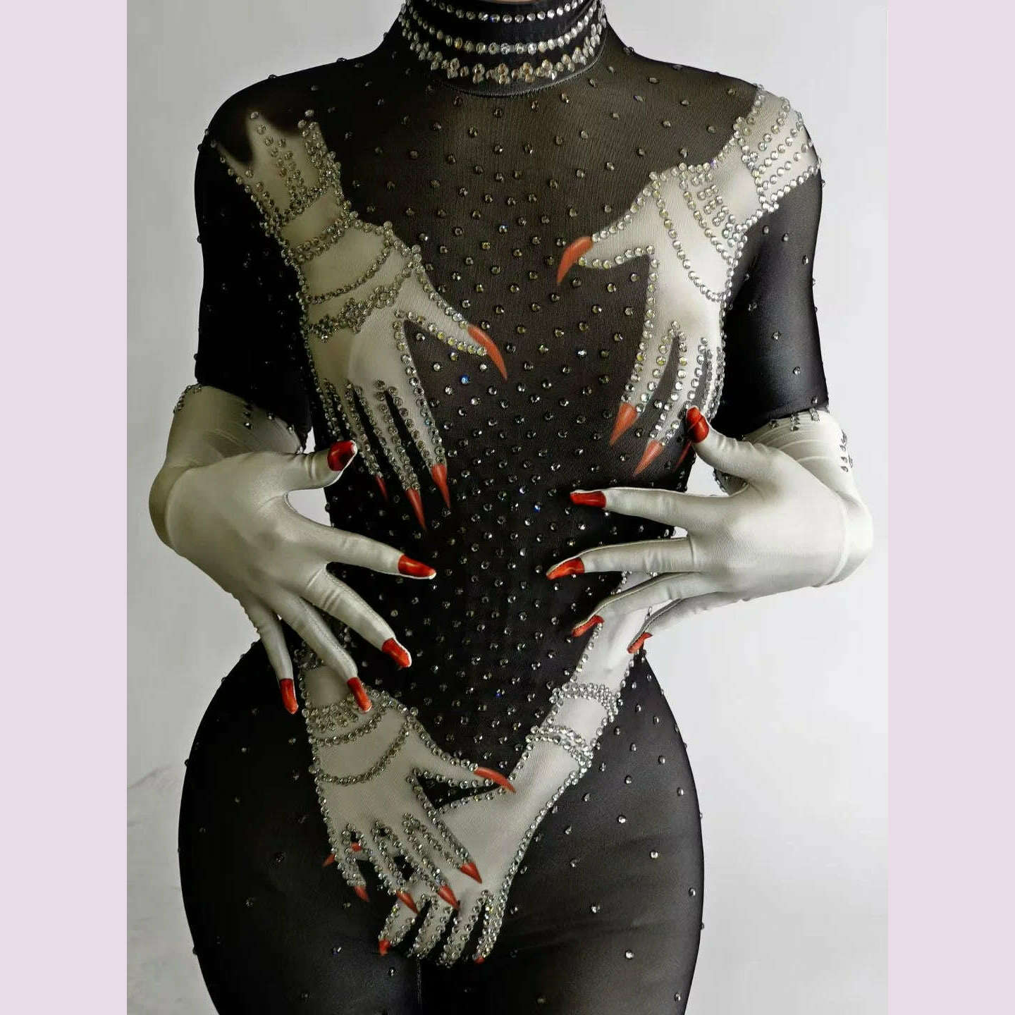 KIMLUD, Women Sexy Rhinestone Print Hand Made Tight Stretch Jumpsuit Female Singer DJ Bar Nightclub Stage Performance Costume Rompers, KIMLUD Womens Clothes