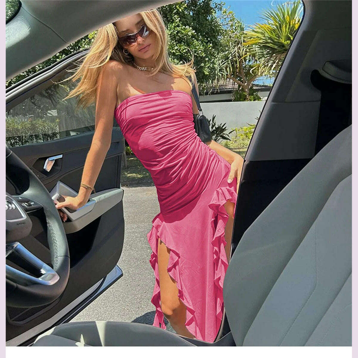 KIMLUD, Women Sexy Strapless Off Shoulder Midi Dress Ruffles Split Beach Maxi Dress Elegant Bodycon Summer Slim Fit Party Female Vestido, KIMLUD Womens Clothes