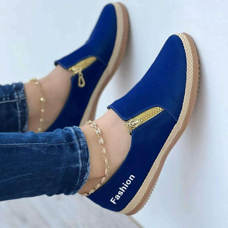 KIMLUD, Women Shoes 2023 New Flats Solid Color Double Zipper Sneakers Slip On Casual Comfortable Ladies Sneaker Lazy Walking Shoes, blue / 35, KIMLUD APPAREL - Womens Clothes