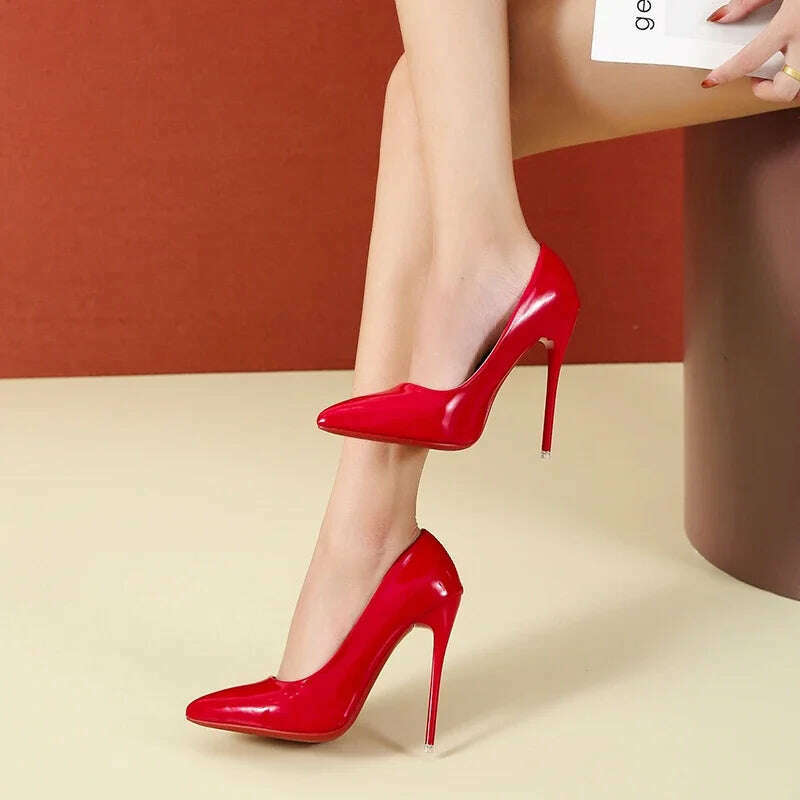 Women Shoes Red High Heels Sexy Pointed Toe 12cm Pumps Wedding Dress Shoes Nude Black Color Red Rubber Bottom High Heels - KIMLUD