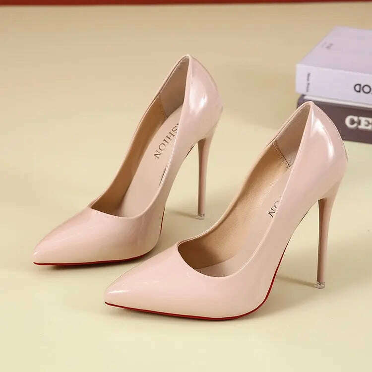 Women Shoes Red Sole High Heels Sexy Pointed Toe Red Sole 12cm Pumps Wedding Dress Shoes Nude Black Color Red Bottom High Heels - KIMLUD