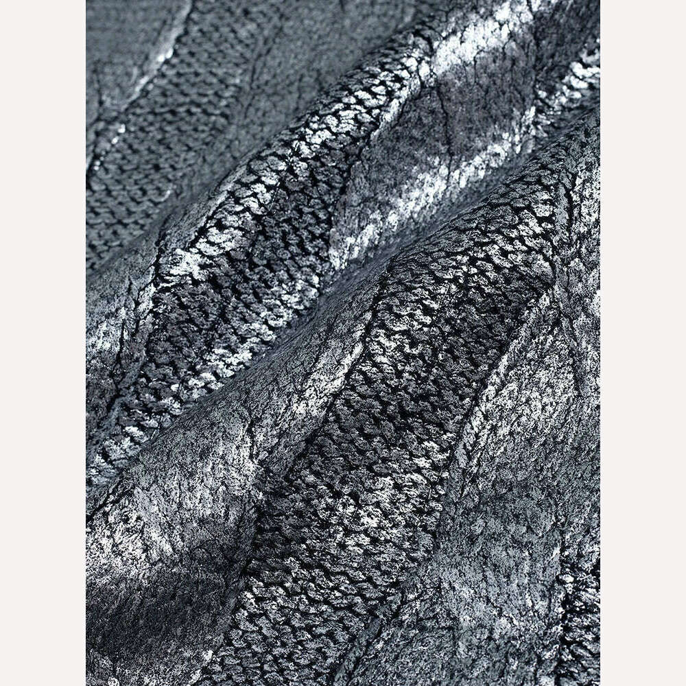 KIMLUD, Women Silver Metallic Cable Knit Long Wool Sweater Fashion Loose O Neck Full Sleeve Pullover 2023 Autumn Lady Casual Chic Jumper, KIMLUD Womens Clothes