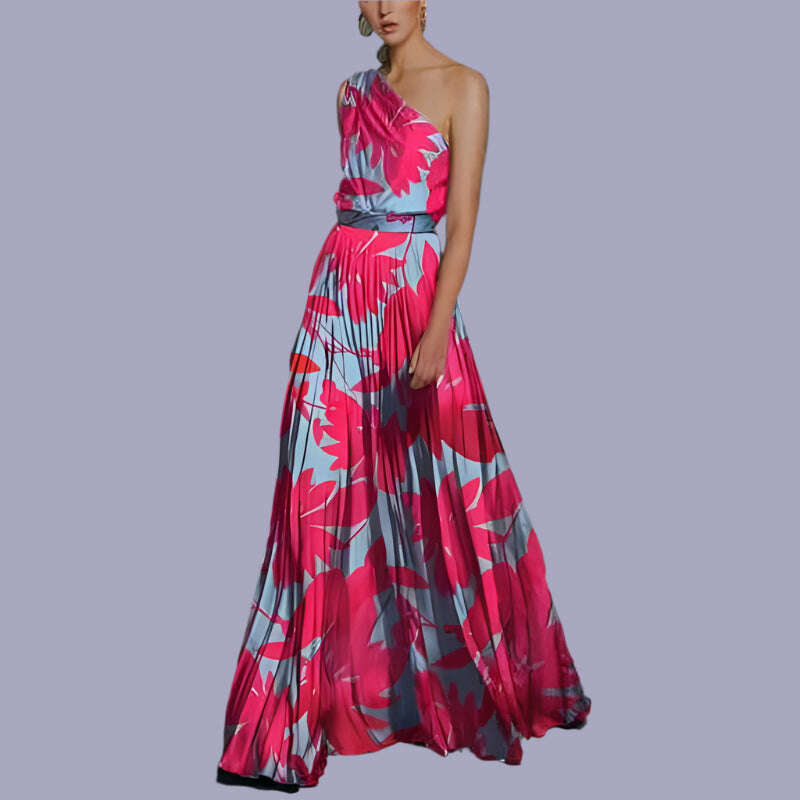 KIMLUD, Women Slash Neck Party Dress 2022 Sleeveless Vintage Print Beach Long Dresses For Women Summer Vestidos Beach Dress Maxi Robe, KIMLUD Womens Clothes