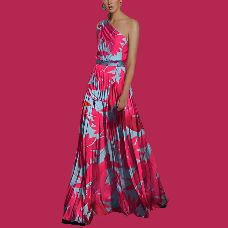 KIMLUD, Women Slash Neck Party Dress 2022 Sleeveless Vintage Print Beach Long Dresses For Women Summer Vestidos Beach Dress Maxi Robe, KIMLUD Womens Clothes