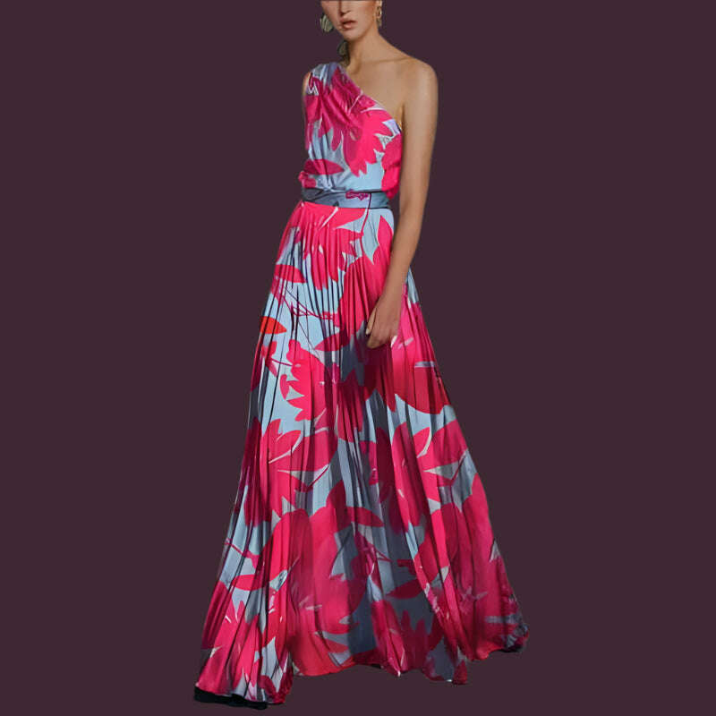 KIMLUD, Women Slash Neck Party Dress 2022 Sleeveless Vintage Print Beach Long Dresses For Women Summer Vestidos Beach Dress Maxi Robe, Red / M, KIMLUD APPAREL - Womens Clothes