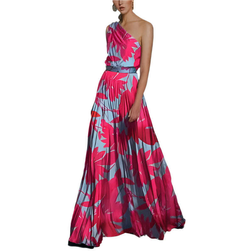 KIMLUD, Women Slash Neck Party Dress 2022 Sleeveless Vintage Print Beach Long Dresses For Women Summer Vestidos Beach Dress Maxi Robe, KIMLUD Womens Clothes