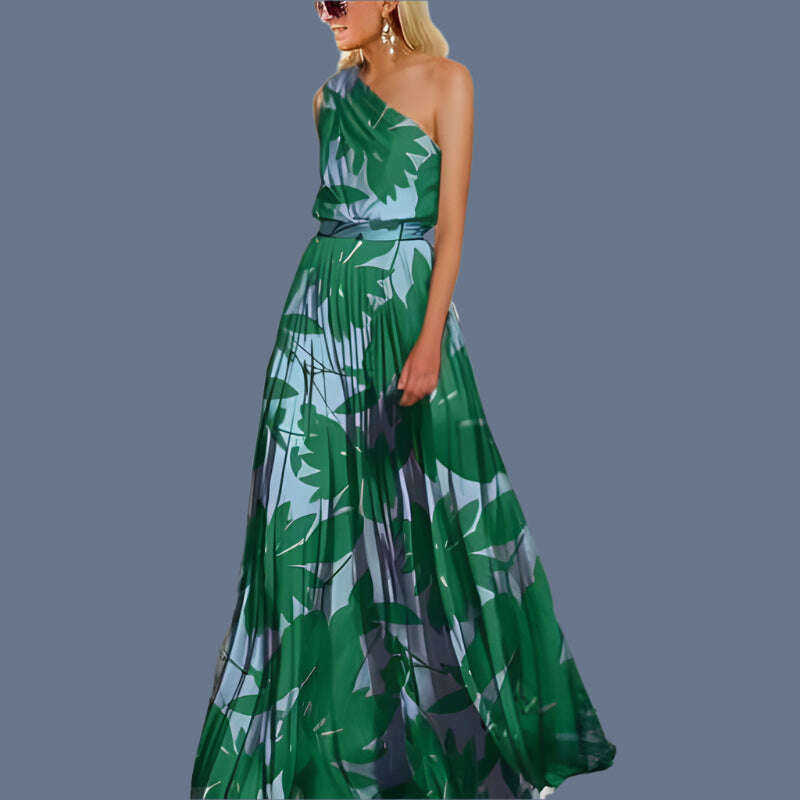 KIMLUD, Women Slash Neck Party Dress 2022 Sleeveless Vintage Print Beach Long Dresses For Women Summer Vestidos Beach Dress Maxi Robe, green / XXL, KIMLUD APPAREL - Womens Clothes