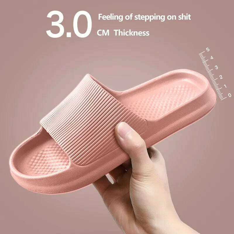 Women Slippers Thick Sole Summer Men Beach Slides Bathroom Anti-Slip Slipper Soft Sandals Fashion Flip-Flops Ultra-Light Shoes - KIMLUD