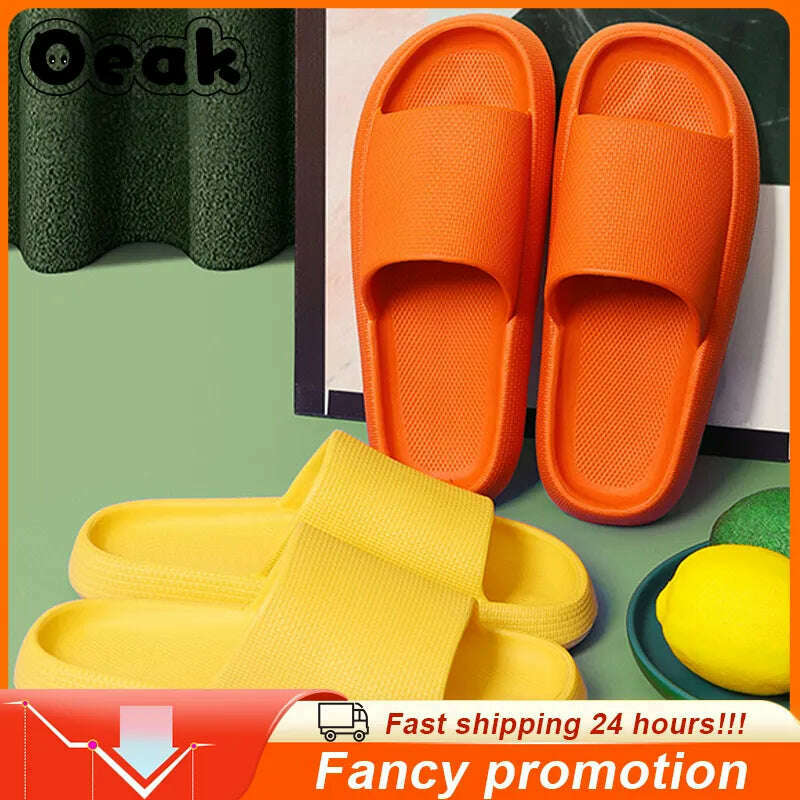 Women Slippers Thick Sole Summer Men Beach Slides Bathroom Anti-Slip Slipper Soft Sandals Fashion Flip-Flops Ultra-Light Shoes - KIMLUD