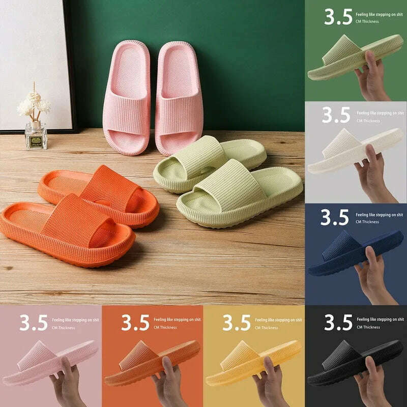 Women Slippers Thick Sole Summer Men Beach Slides Bathroom Anti-Slip Slipper Soft Sandals Fashion Flip-Flops Ultra-Light Shoes - KIMLUD
