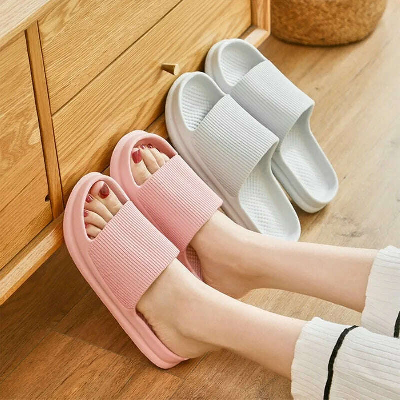 Women Slippers Thick Sole Summer Men Beach Slides Bathroom Anti-Slip Slipper Soft Sandals Fashion Flip-Flops Ultra-Light Shoes - KIMLUD