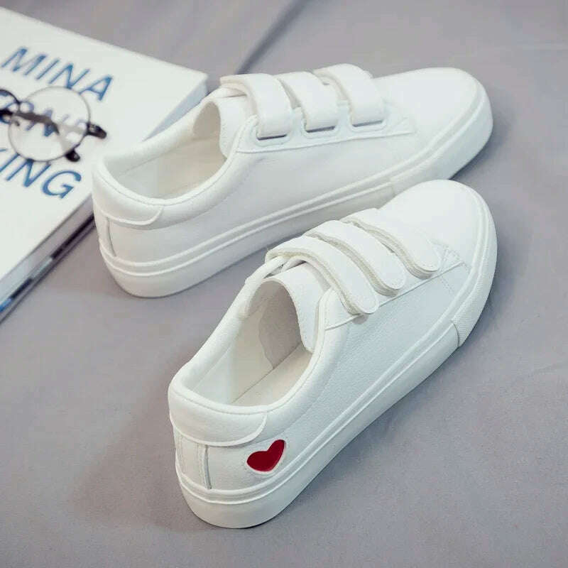 KIMLUD, Women Sneakers New Women Shoes Trend Casual Flats Sneakers Female New Fashion Comfort Cute Heart Vulcanized Platform Shoes, White Red / 8.5, KIMLUD APPAREL - Womens Clothes