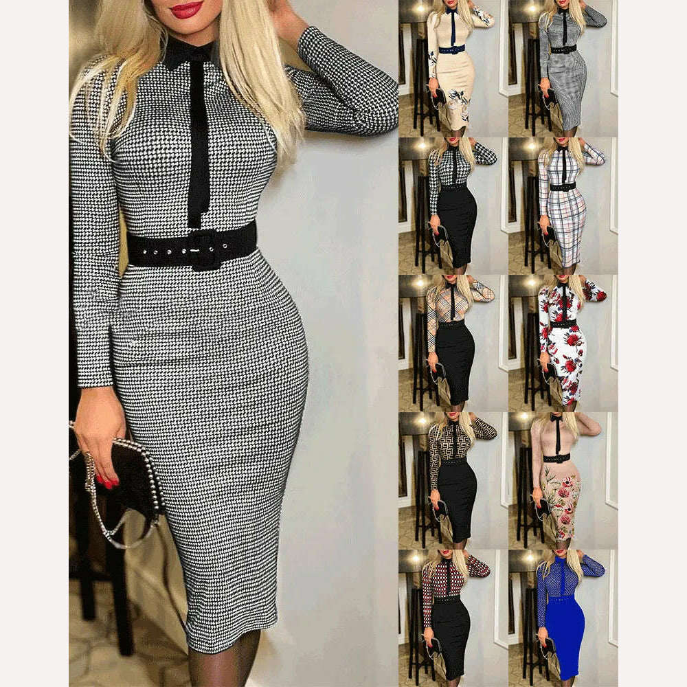 KIMLUD, Women Spring Autumn 3D Winter Slim Befree Maxi Dress Belt Sexy Full Long Sleeve Boho Party Elegant Dresses, KIMLUD Womens Clothes