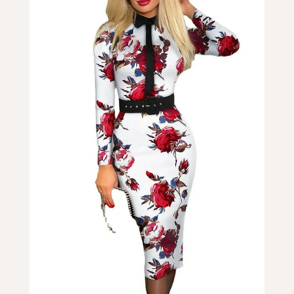 KIMLUD, Women Spring Autumn 3D Winter Slim Befree Maxi Dress Belt Sexy Full Long Sleeve Boho Party Elegant Dresses, KIMLUD Womens Clothes