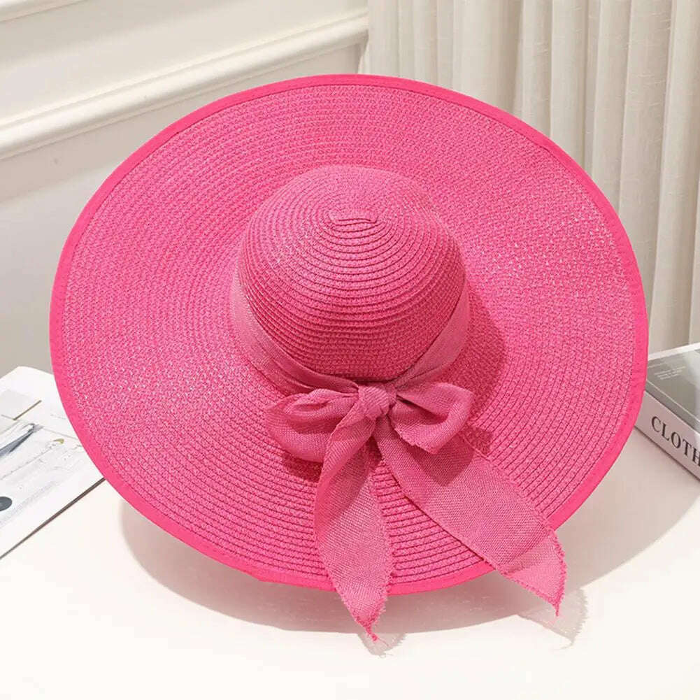 Women Straw Hat Bow-knot Decor Foldable Sunscreen Summer Holiday Women Fisherman Hat Women Fisherman Hat for Adult - KIMLUD