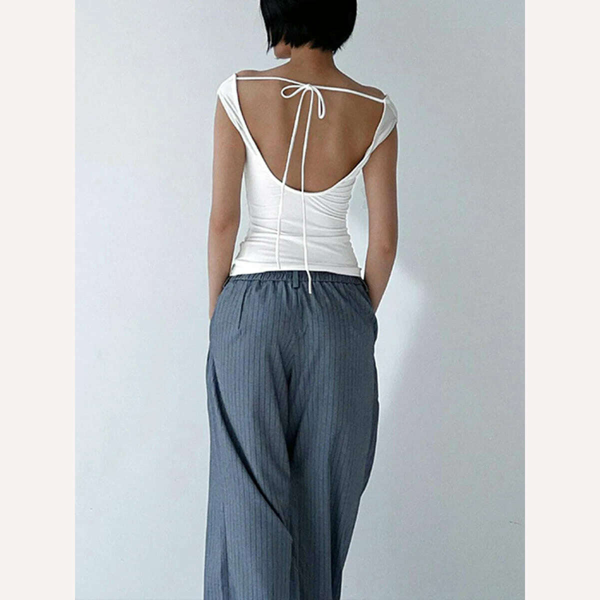 KIMLUD, Women Summer Casual Short Sleeve Crop Tops Solid Color Off Shoulder Boat Neck Backless Slim Fit Tops Streetwear, KIMLUD Womens Clothes