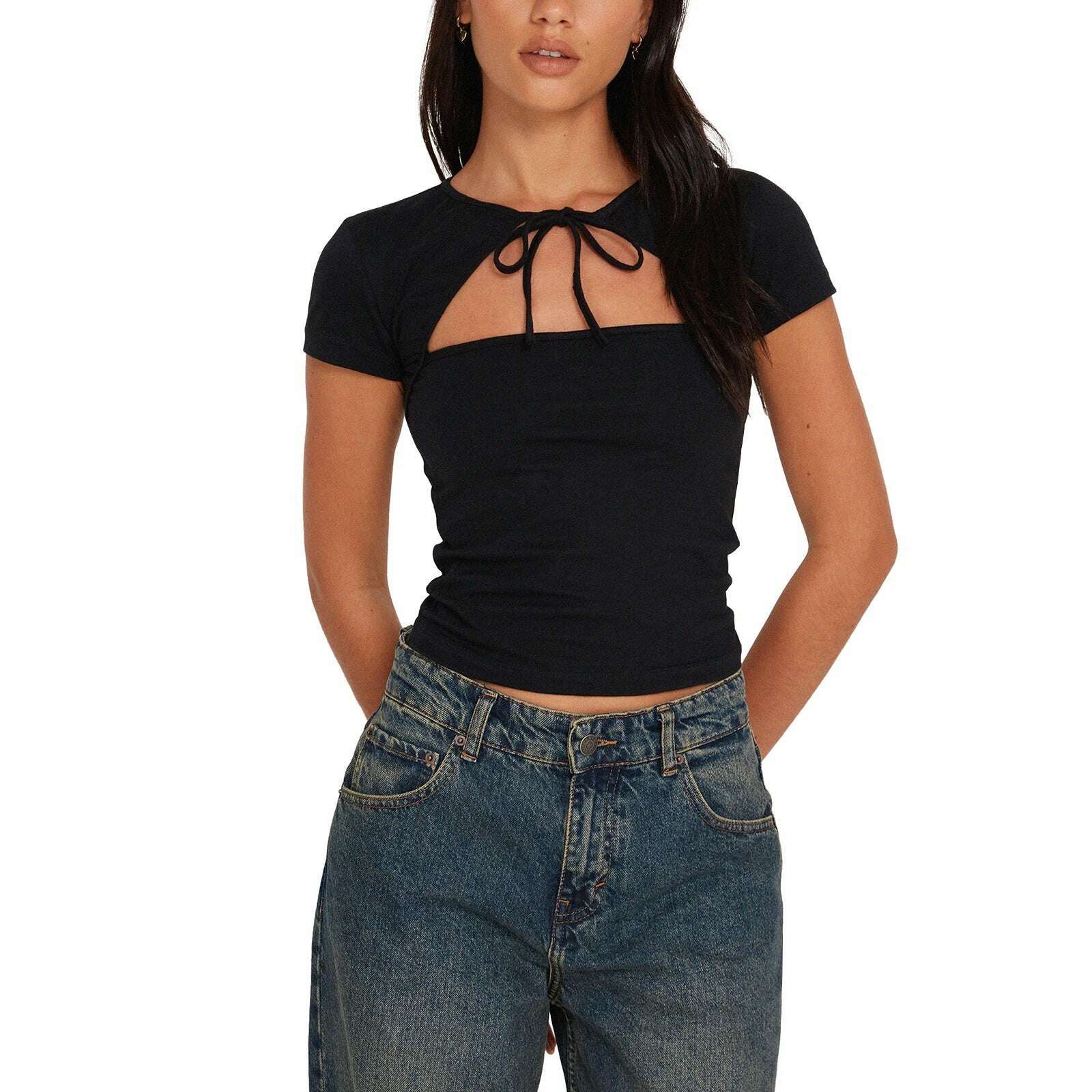 KIMLUD, Women Summer Casual Short Sleeve Crop Tops Solid Color Off Shoulder Boat Neck Backless Slim Fit Tops Streetwear, As Pic Show 1 / L, KIMLUD APPAREL - Womens Clothes