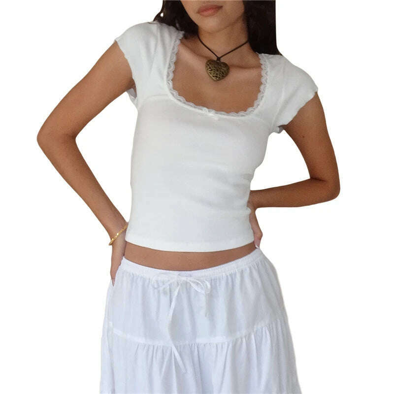 KIMLUD, Women Summer Casual Short Sleeve Crop Tops Solid Color Off Shoulder Boat Neck Backless Slim Fit Tops Streetwear, As Pic Show 6 / S, KIMLUD APPAREL - Womens Clothes