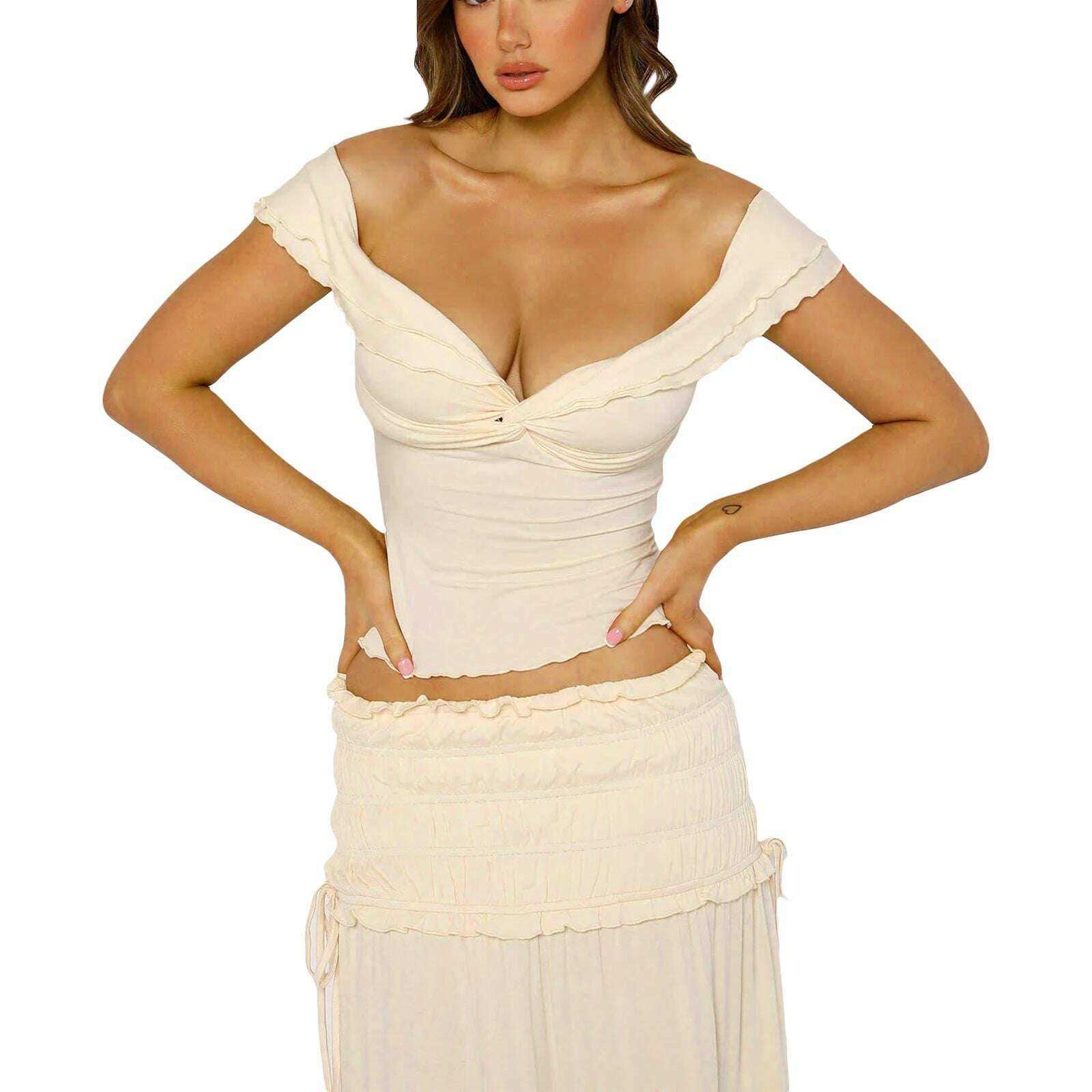 KIMLUD, Women Summer Casual Short Sleeve Crop Tops Solid Color Off Shoulder Boat Neck Backless Slim Fit Tops Streetwear, KIMLUD Womens Clothes