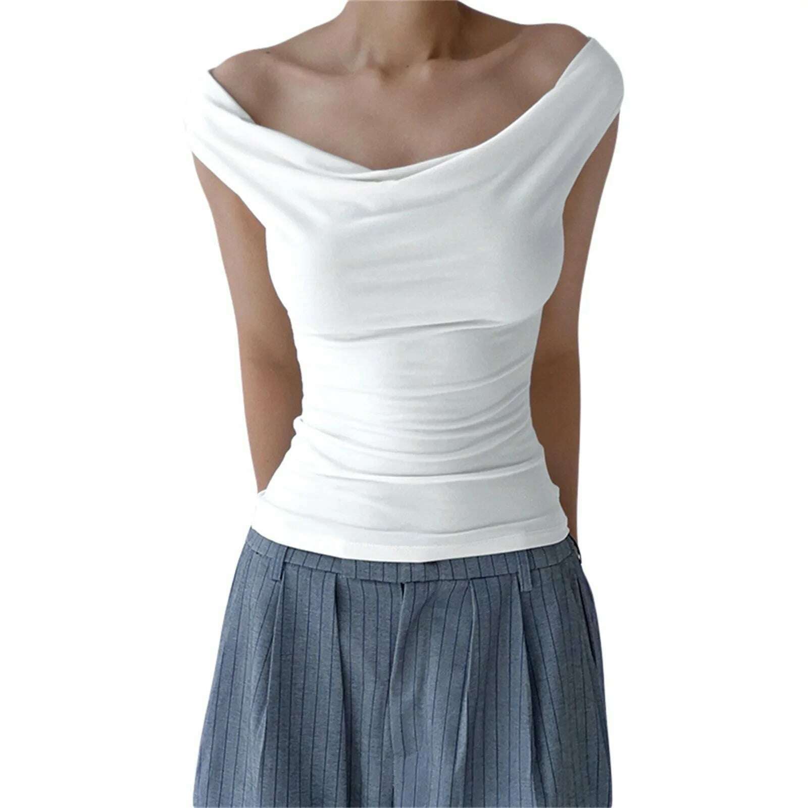 KIMLUD, Women Summer Casual Short Sleeve Crop Tops Solid Color Off Shoulder Boat Neck Backless Slim Fit Tops Streetwear, As Pic Show 15 / L, KIMLUD APPAREL - Womens Clothes