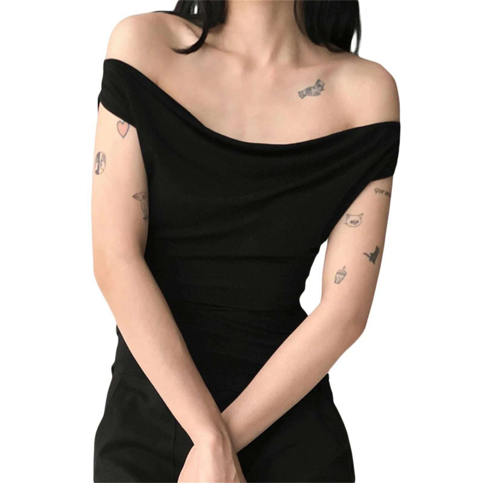 KIMLUD, Women Summer Casual Short Sleeve Crop Tops Solid Color Off Shoulder Boat Neck Backless Slim Fit Tops Streetwear, As Pic Show 16 / M, KIMLUD APPAREL - Womens Clothes