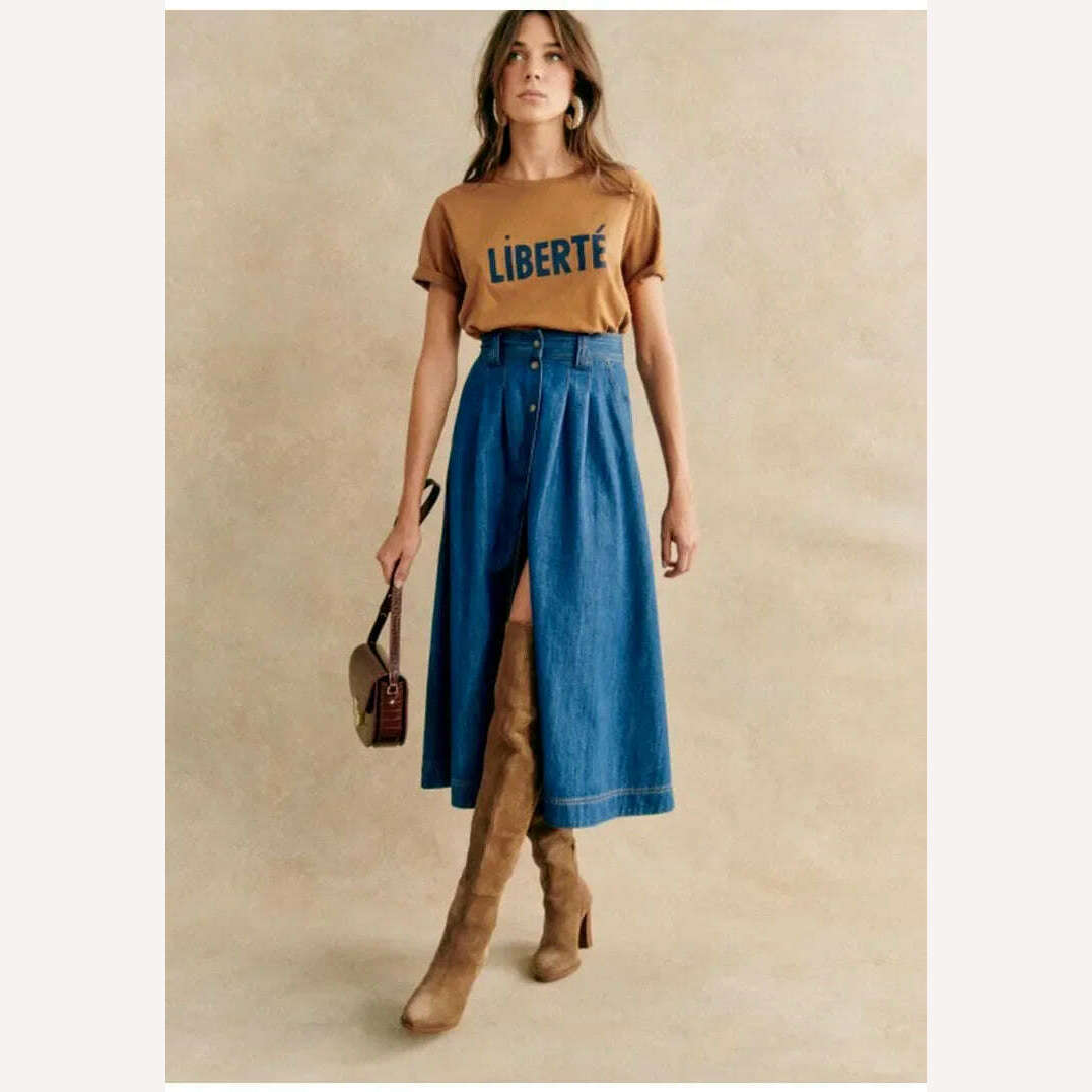 KIMLUD, Women Summer Fashion Commuter 100% Cotton Letter Printed Short-sleeved Straight Loose T-shirt 2024 Summer, KIMLUD Womens Clothes