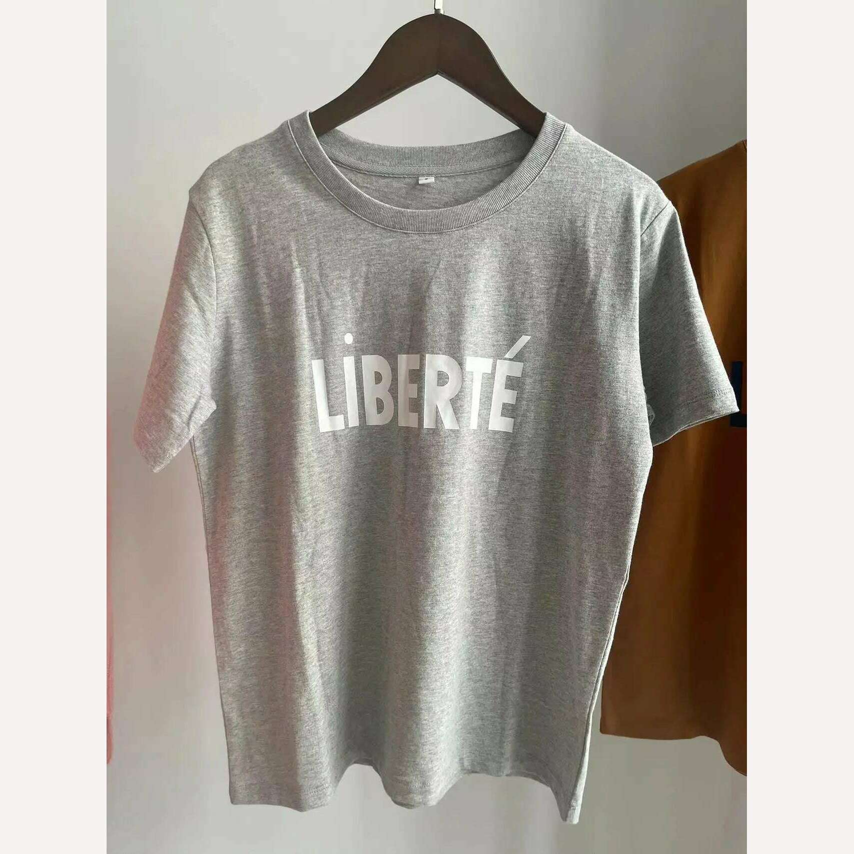 KIMLUD, Women Summer Fashion Commuter 100% Cotton Letter Printed Short-sleeved Straight Loose T-shirt 2024 Summer, Gray / M, KIMLUD APPAREL - Womens Clothes