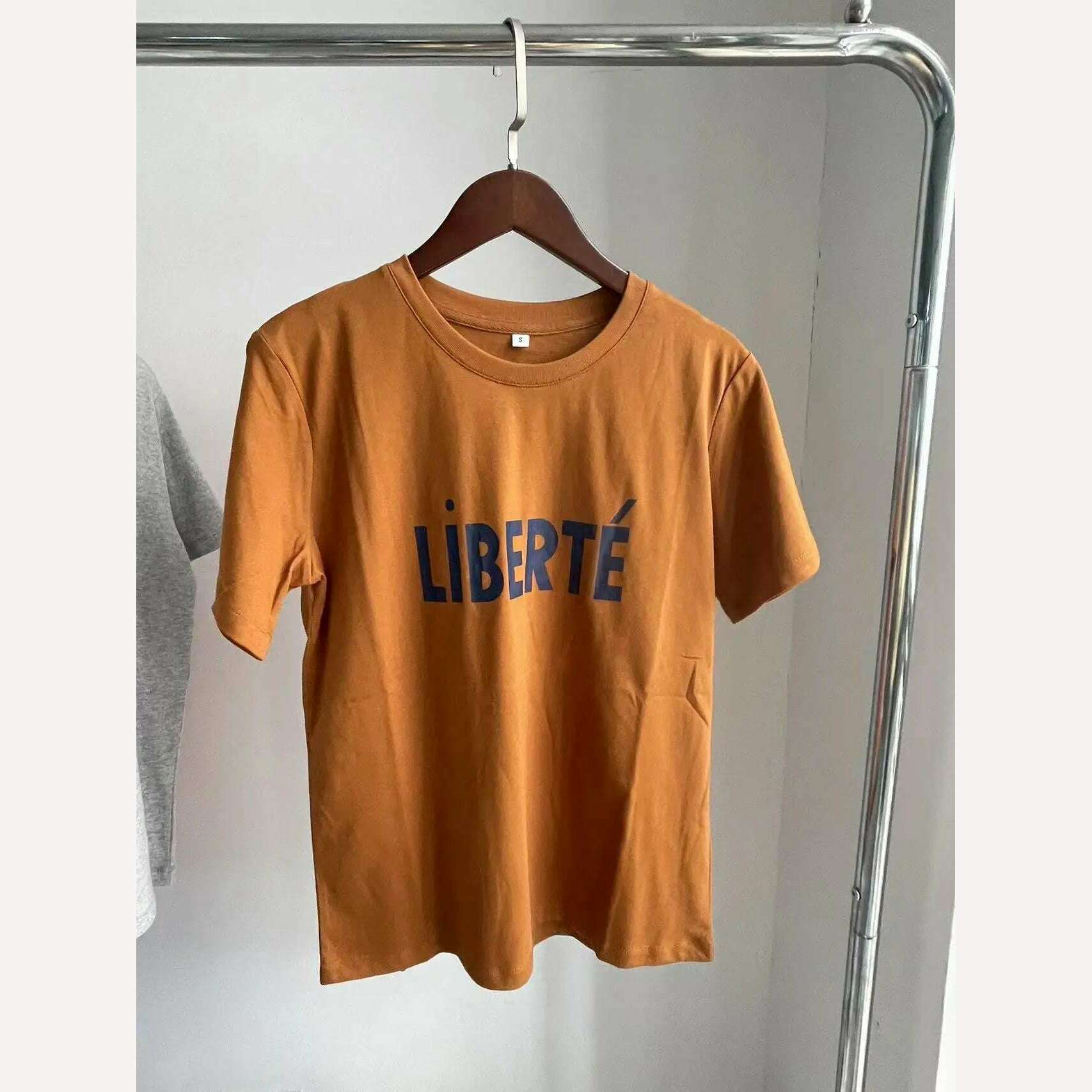 KIMLUD, Women Summer Fashion Commuter 100% Cotton Letter Printed Short-sleeved Straight Loose T-shirt 2024 Summer, Brown / S, KIMLUD APPAREL - Womens Clothes