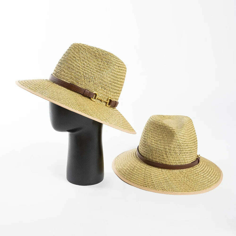 Women Summer Hats Metal Belt Decorated straw hat Lifeguard Sun Hat Ladies Outdoor Hat Travel Hat - KIMLUD