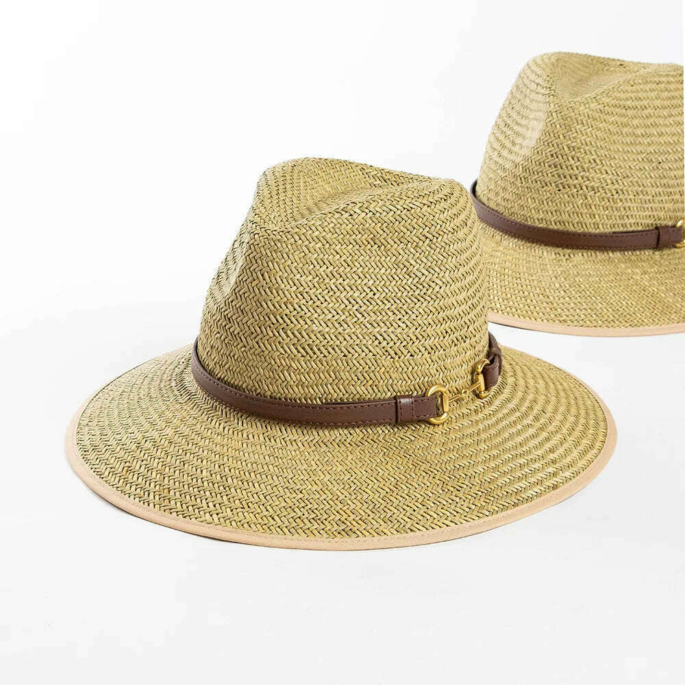Women Summer Hats Metal Belt Decorated straw hat Lifeguard Sun Hat Ladies Outdoor Hat Travel Hat - KIMLUD