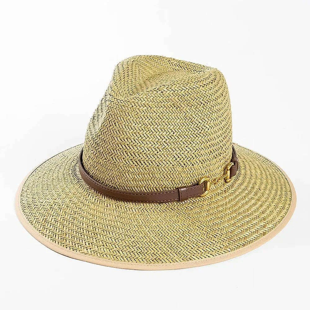 KIMLUD, Women Summer Hats Metal Belt Decorated straw hat Lifeguard Sun Hat Ladies Outdoor Hat Travel Hat, Beige, KIMLUD Womens Clothes