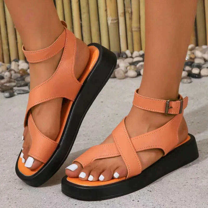 KIMLUD, Women Summer Sandals 2023 New Genuine Leather Ladies Sandals Flat Fashion Sandals Women Wedges Shoes for Women, Orange / 36, KIMLUD APPAREL - Womens Clothes